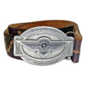 Harley Davidson Motorcycles Studded Tooled Y2K Belt Size 38 Dark Brown VTG